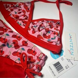 Jantzen Kids Bikini with Cherry Design - Red and Pink Size 10